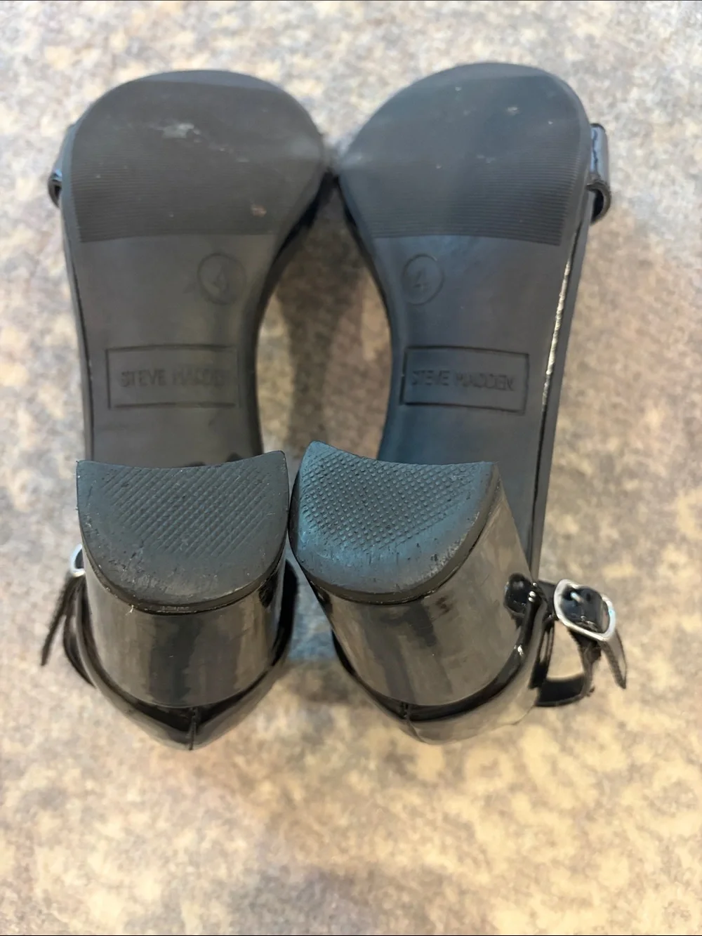 Steve Madden Black Patent Ankle-Strap Block Heels kids shoes